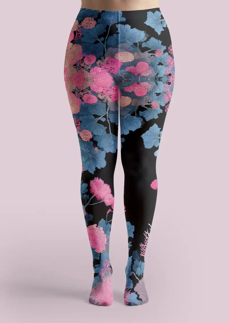 Midnight Floral Print Tights Hosiery Pantyhose