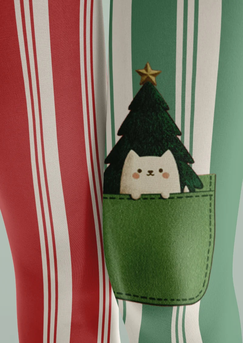 Red Green Christmas Cat Tights
