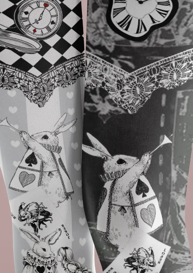 Wonderland Rabbit Clock Graphic Tights Hosiery Pantyhose