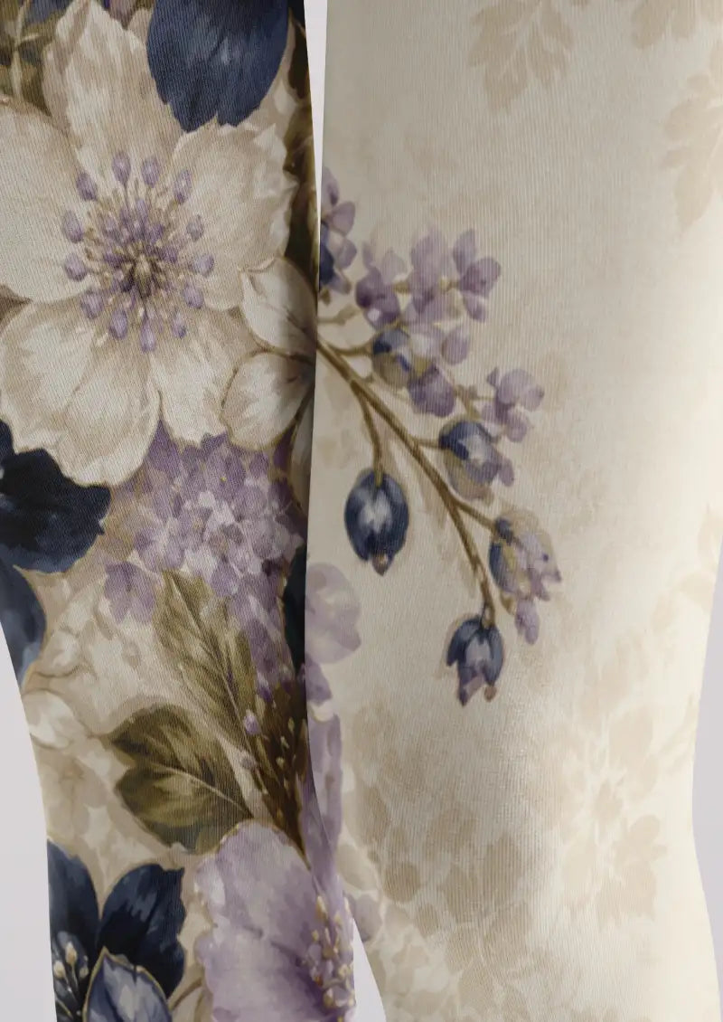 Midnight Garden Floral Print Tights Hosiery Pantyhose