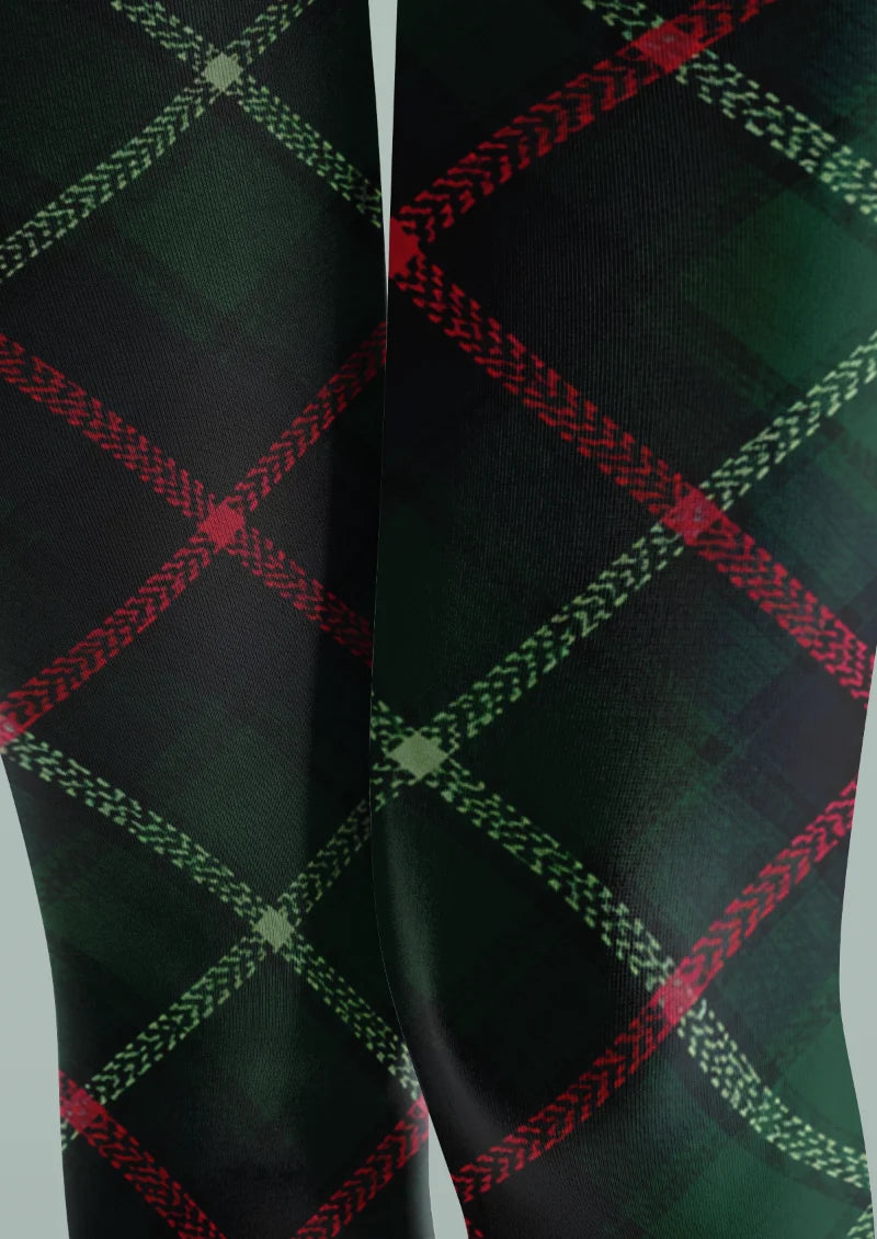Black Green Plaid Tights
