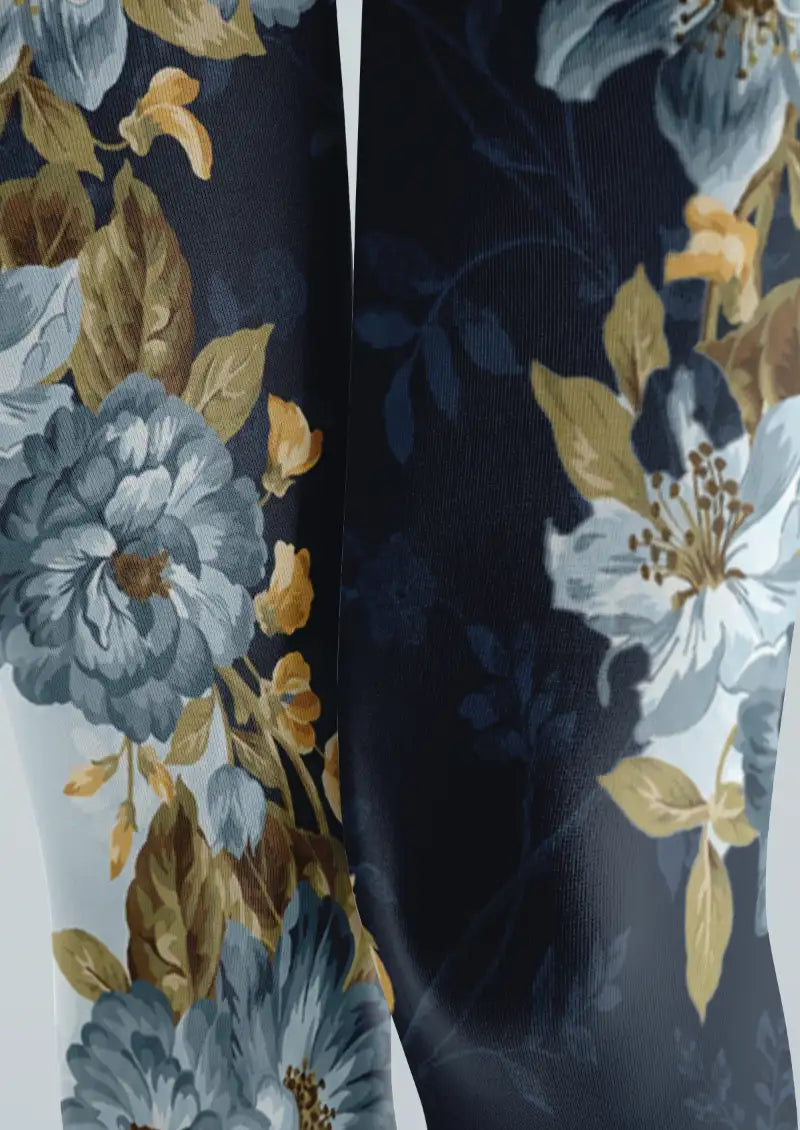 Blue Vintage Floral Print Tights Hosiery Pantyhose