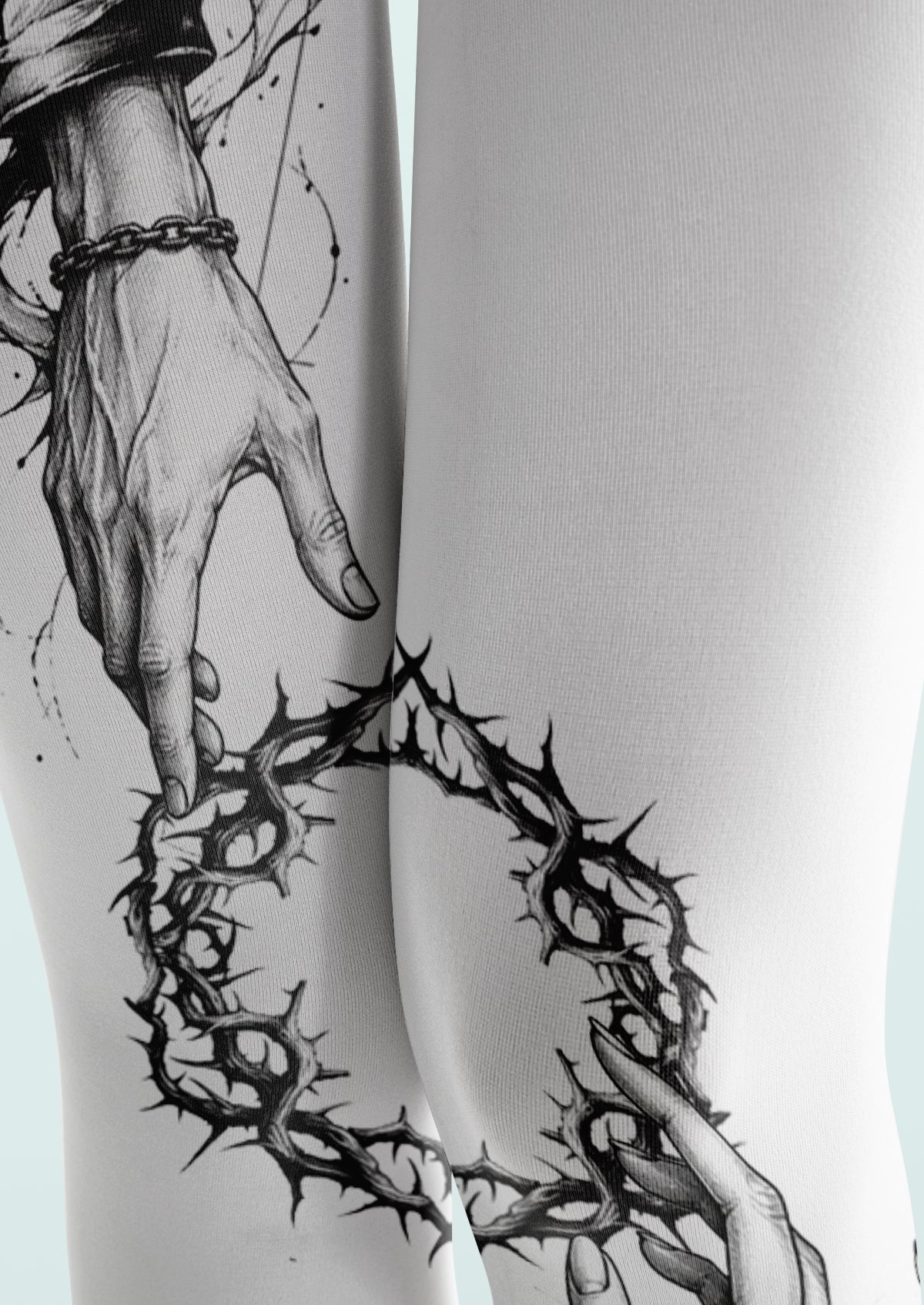 Thorn Heart Chain Hands Tattoo Printed Tights Hosiery Pantyhose