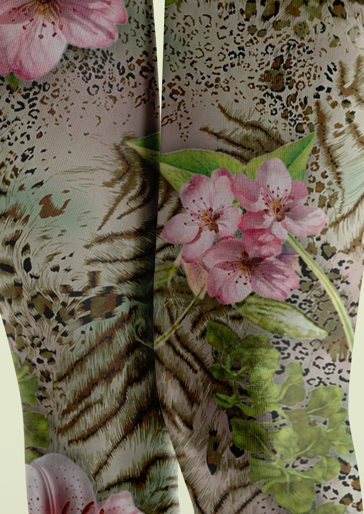 Beige Jungle Floral Tights