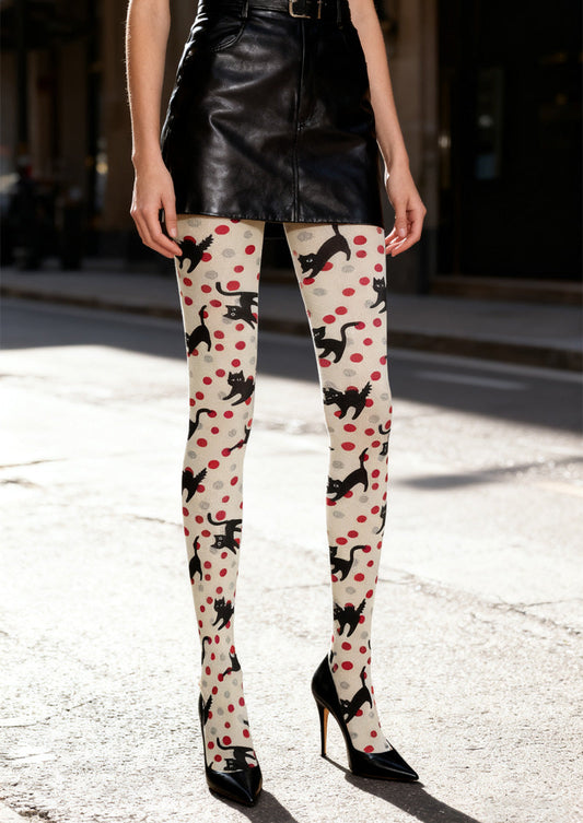 Playful Cat Dot Tights Hosiery Pantyhose