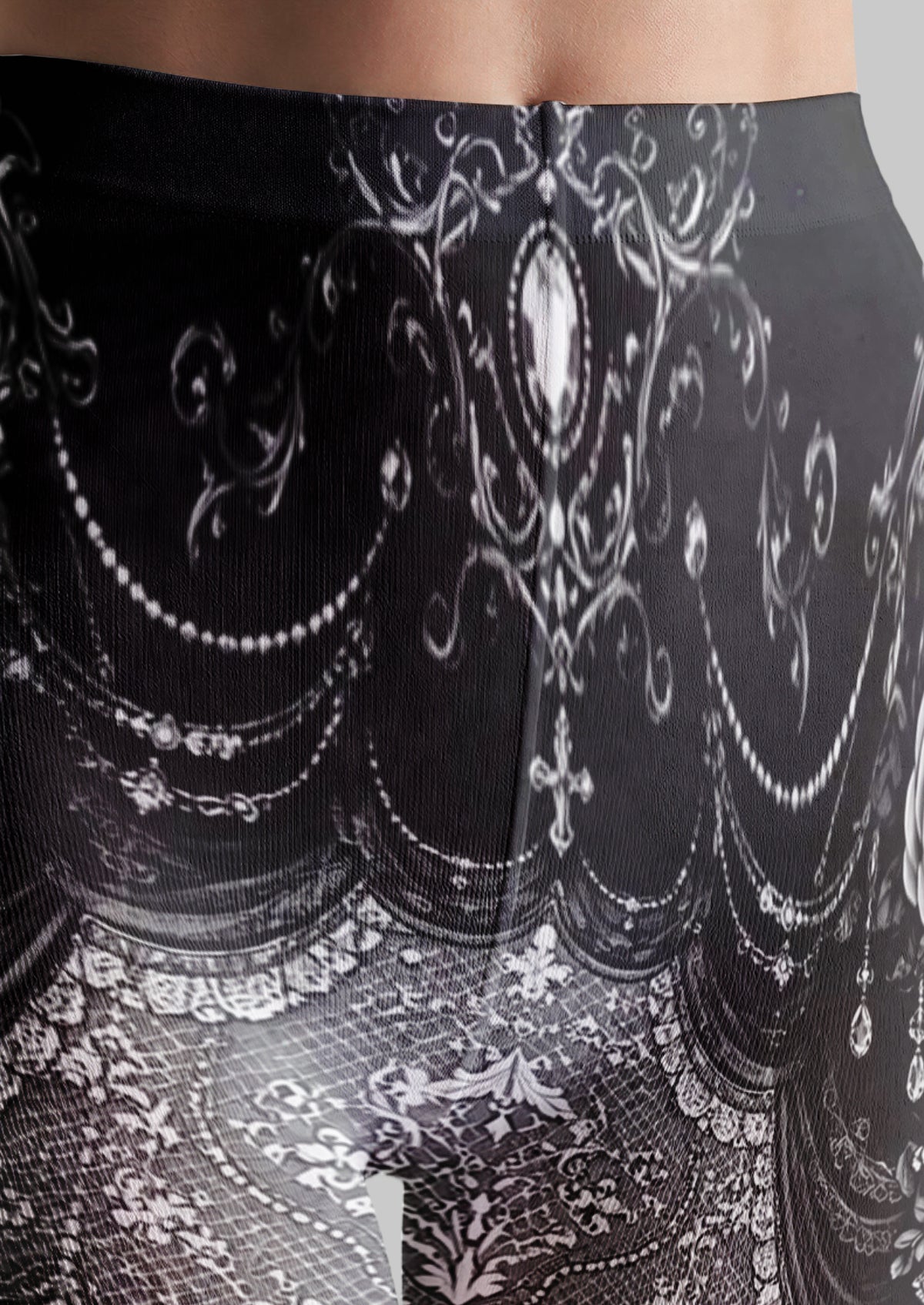 Black White Damask Floral Tights