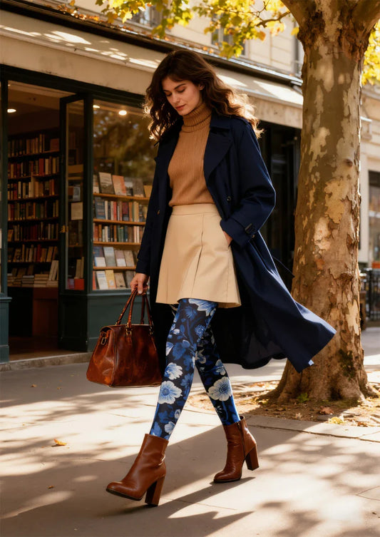 Blue Floral Tights Hosiery Pantyhose