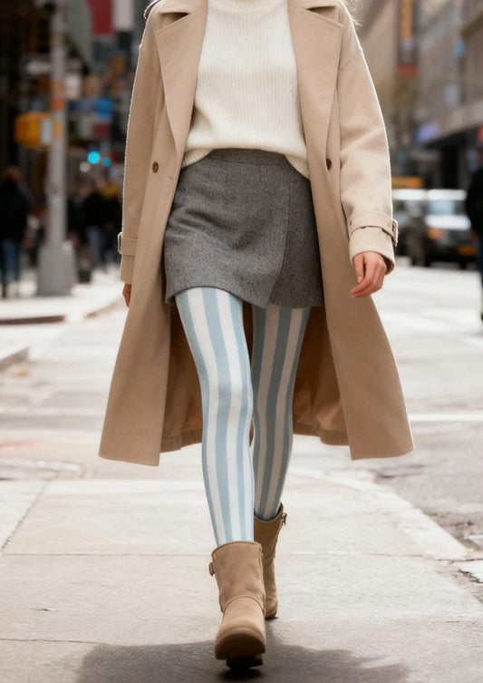 Cream Stripe Tights Hosiery Pantyhose