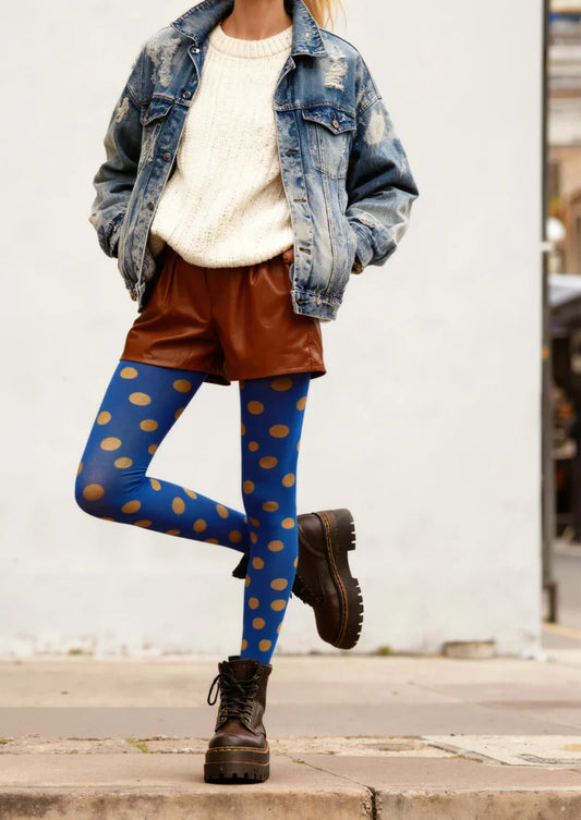 Blue Yellow Polka Dot Tights Hosiery Pantyhose