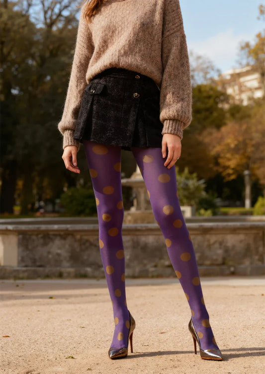 Purple & Gold Polka Dot Tights Hosiery Pantyhose