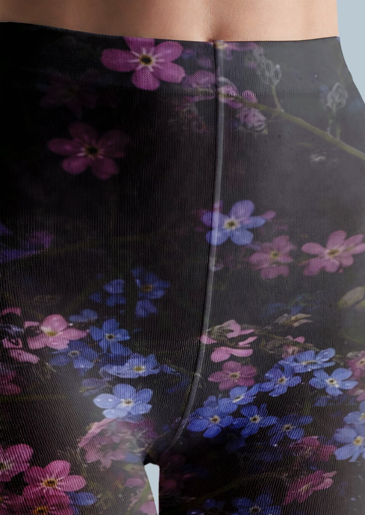 Black Pink Blue Floral Tights