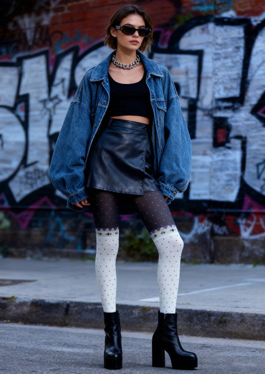 Two-Tone Polka Dot Tights Hosiery Pantyhose