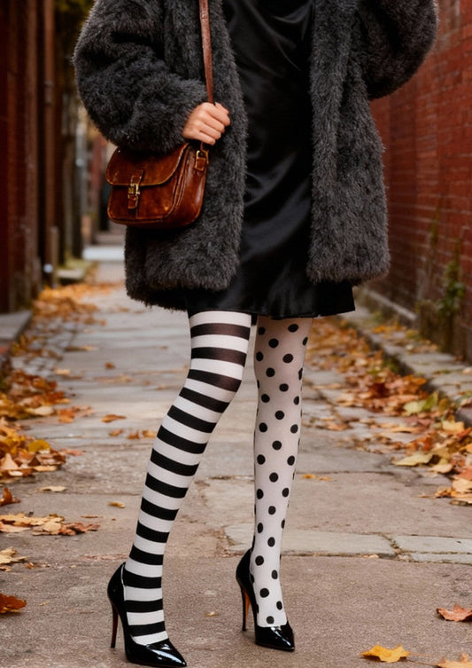 Striped Polka Dot Contrast Tights Hosiery Pantyhose