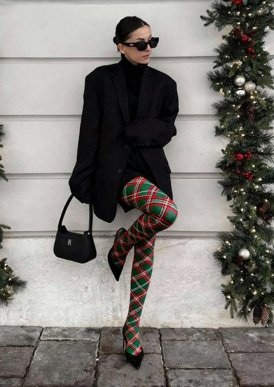 Christmas Plaid Red Green Tights Hosiery Pantyhose