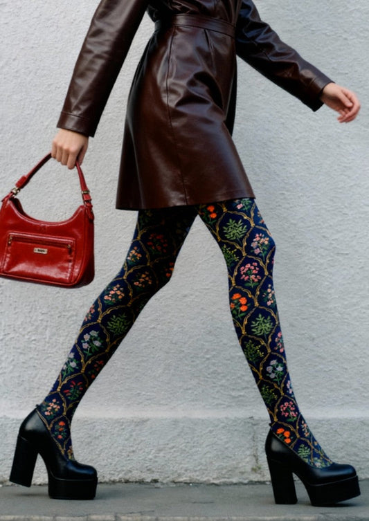 Vintage Floral Print Tights Hosiery Pantyhose