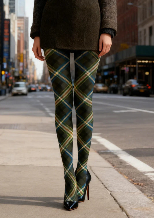 Green Blue Tartan Plaid Tights Hosiery Pantyhose
