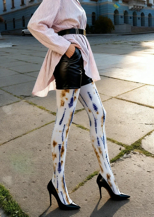 Blue Tie-Dye Linear Tights Hosiery Pantyhose