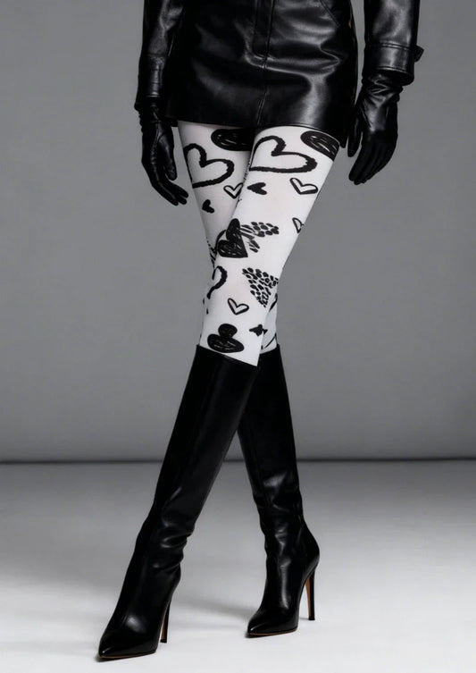 White Heart Sketch Tights Hosiery Pantyhose