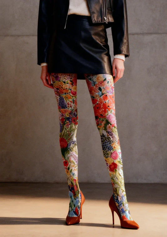 Colorful Abstract Garden Tights Hosiery Pantyhose