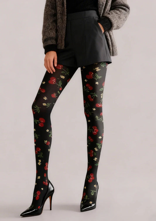 Black Red Rose Tights Hosiery Pantyhose