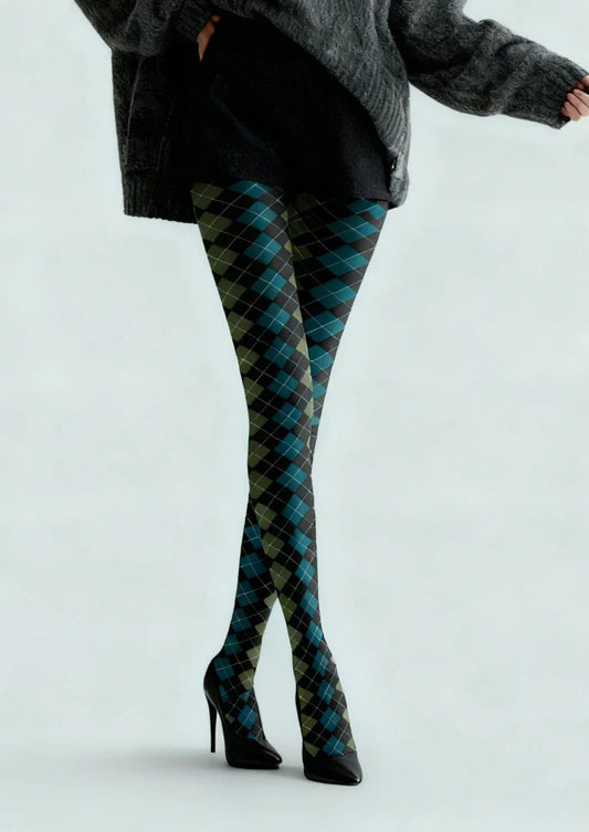 Blue Green Argyle Gradient Tights Hosiery Pantyhose