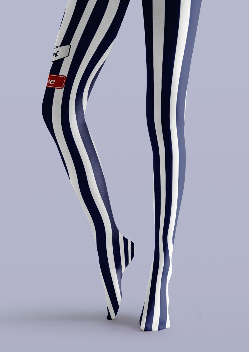 Navy White Vertical Striped Tights Hosiery Pantyhose