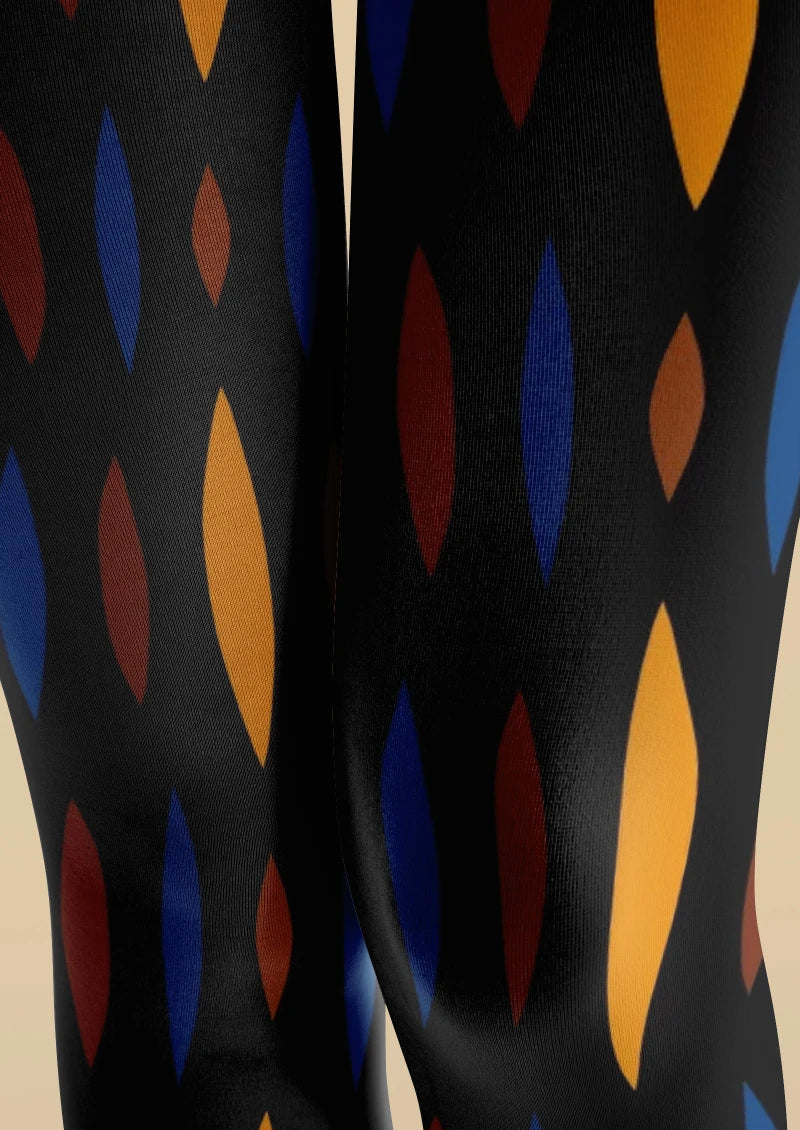 Black Orange Geometric Tights Hosiery Pantyhose