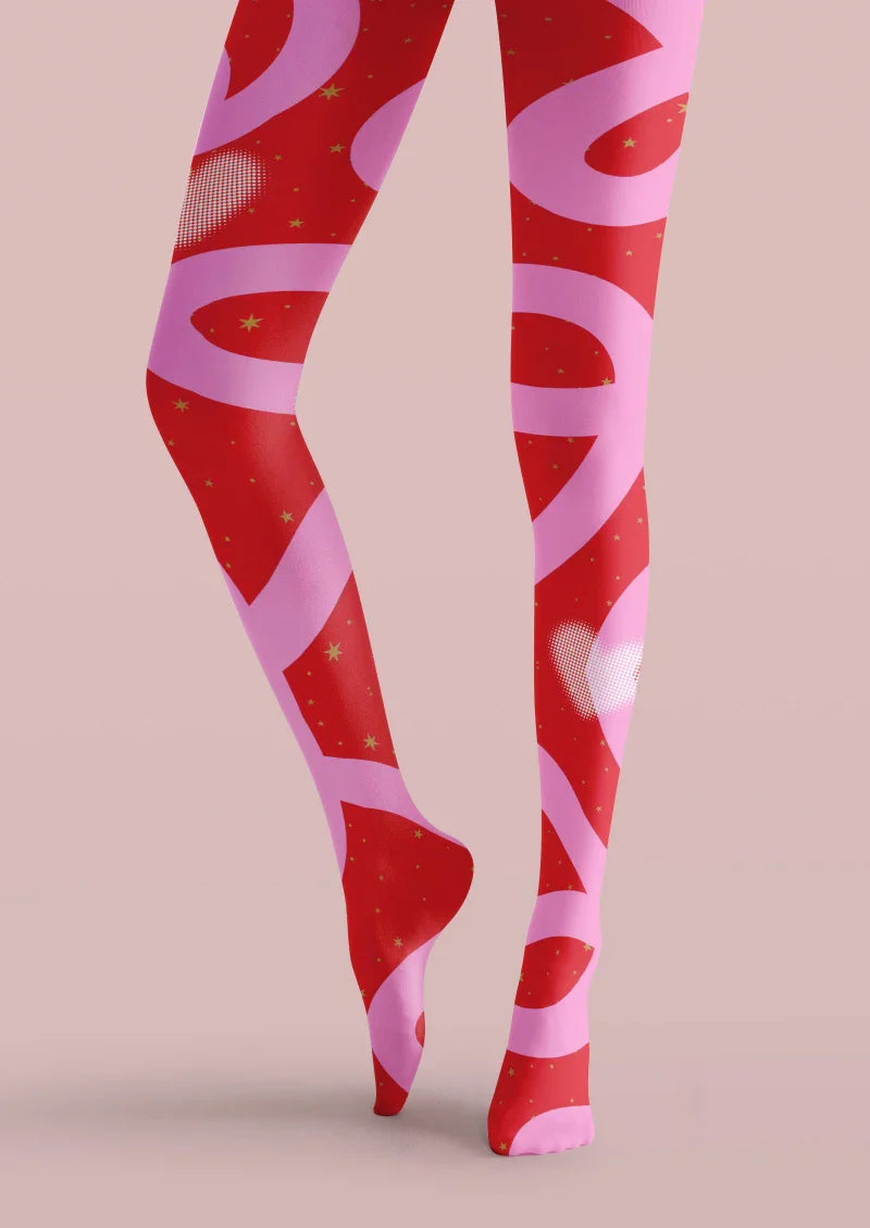 Valentine's Day Pink Heart Line Graphic Tights Hosiery Pantyhose