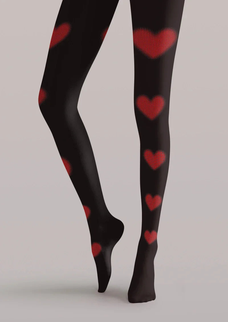 Valentine's Day Black Red Heart Graphic Tights Hosiery Pantyhose