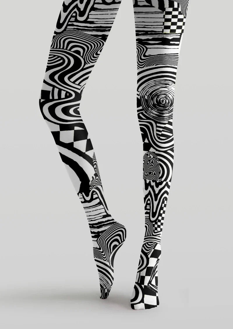 Black White Abstract Geometric Tights Hosiery Pantyhose