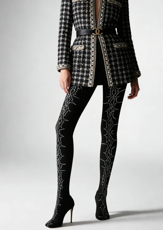 Black Line Graphic Tights Hosiery Pantyhose