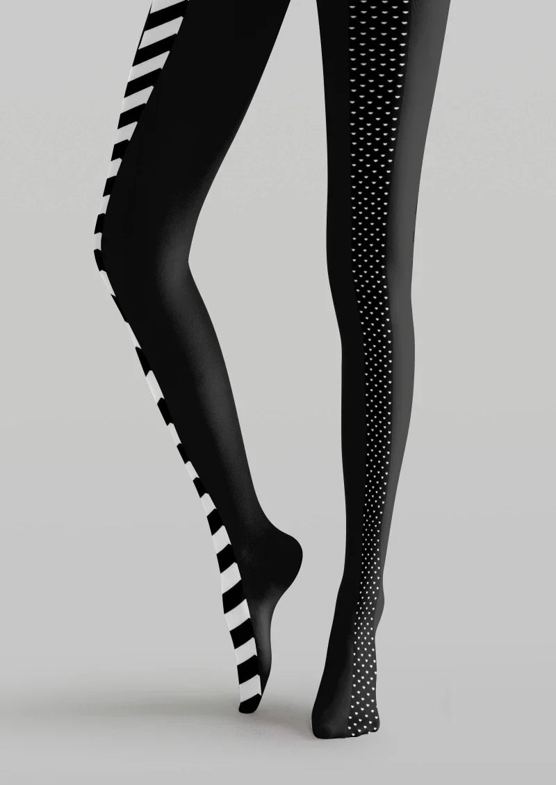 Black White Striped Tights Hosiery Pantyhose