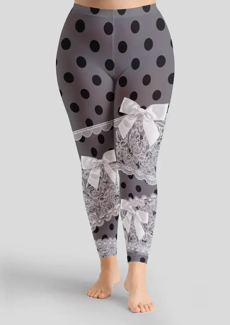 Black Lace Bow Polka Dot Footless Tights