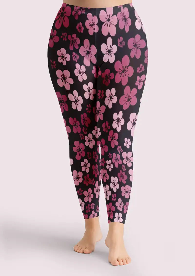 Black Pink Floral Footless Tights