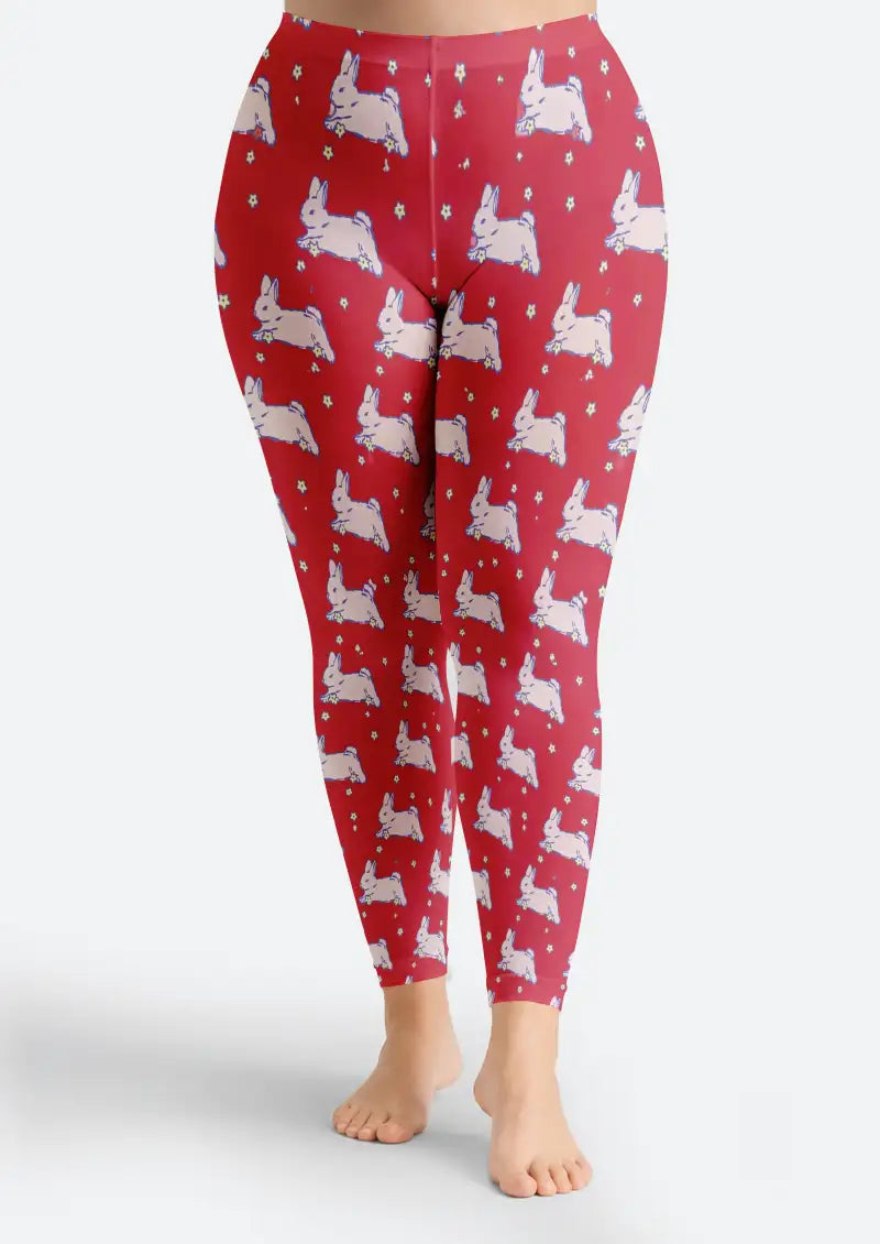 Red Bunny Pattern Footless Tights Hosiery Leggings