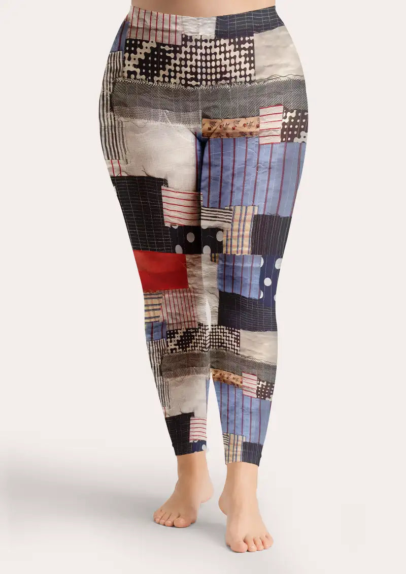 Multicolor Patchwork Check Footless Tights