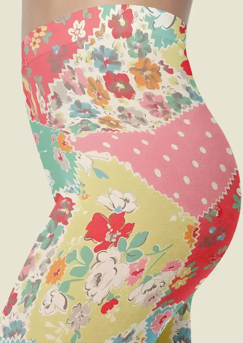Multicolor Floral Patchwork Footless Tights