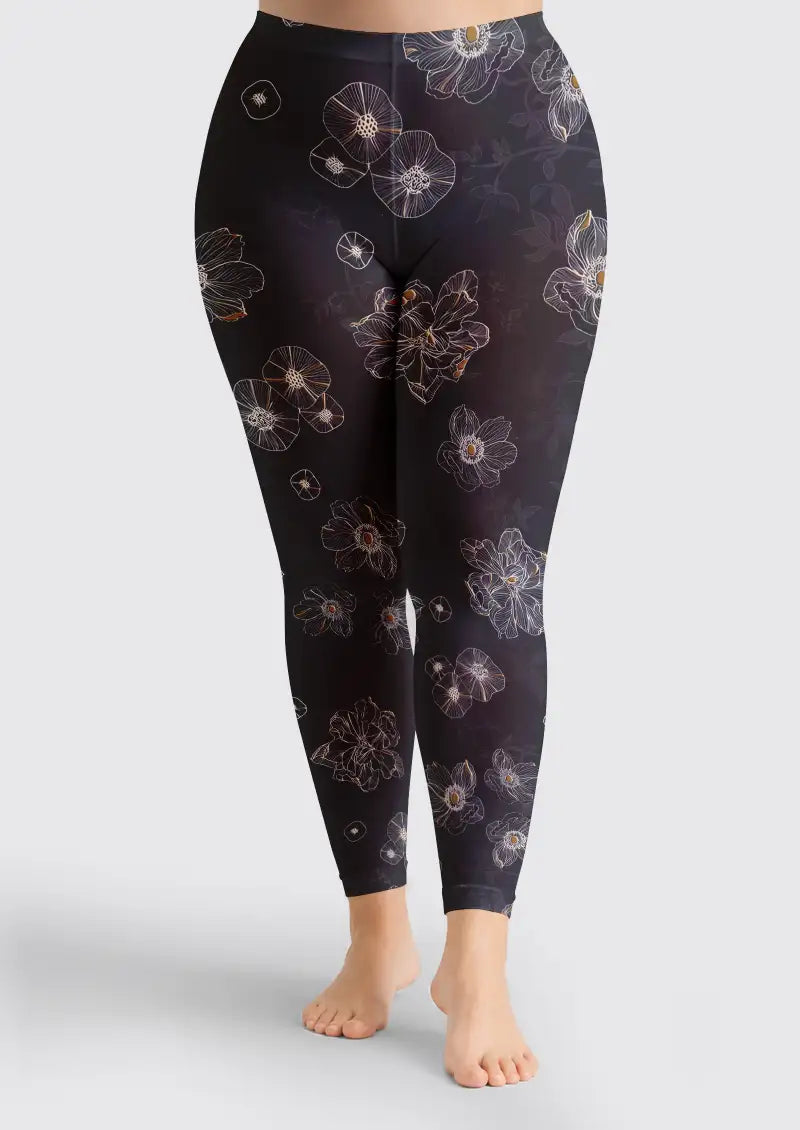 Black Floral Footless Tights