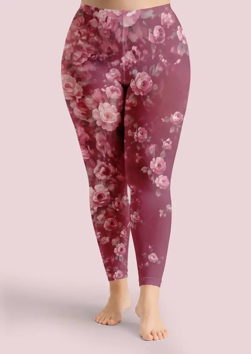 Burgundy Rose Floral Footless Tights