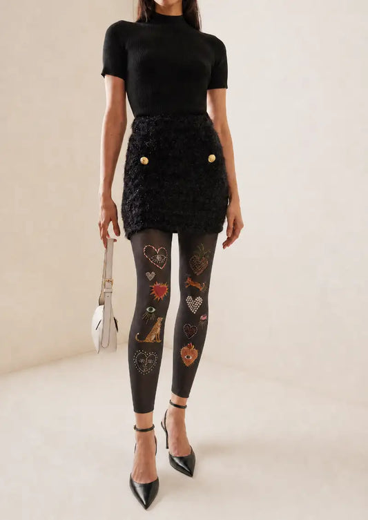 Sacred Heart Tattoo Graphic Footless Tights Hosiery Leggings