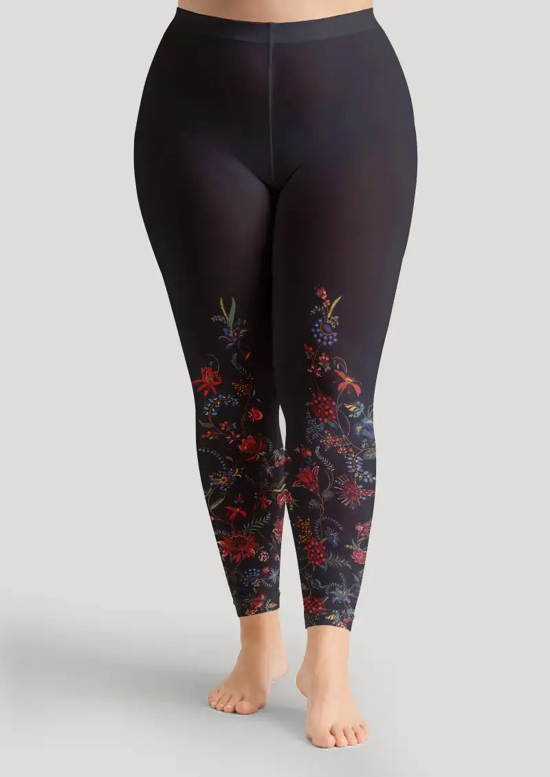 Midnight Wildflower Floral Footless Tights Hosiery Leggings