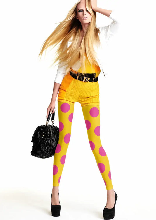 Yellow Pink Polka Dot Footless Tights Hosiery Leggings