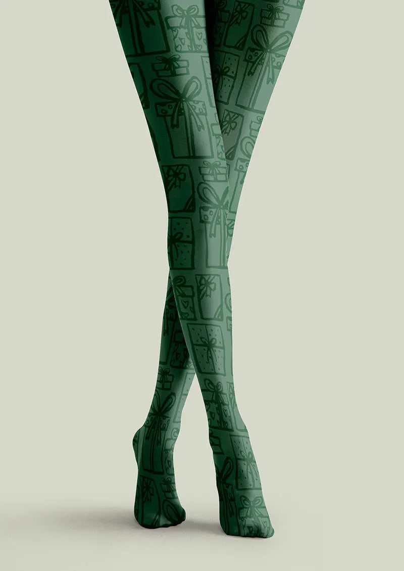 Christmas Fun Art Pine Carol Tights Hosiery Pantyhose