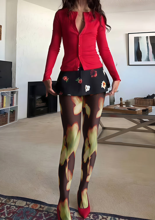 Brown Ginkgo Leaf Tights Hosiery Pantyhose