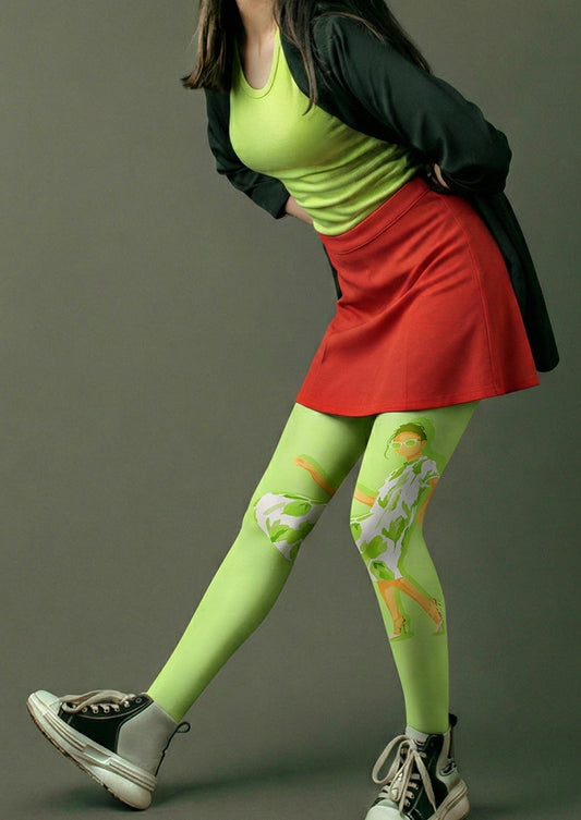Green Fashion Portrait Tights Hosiery Pantyhose