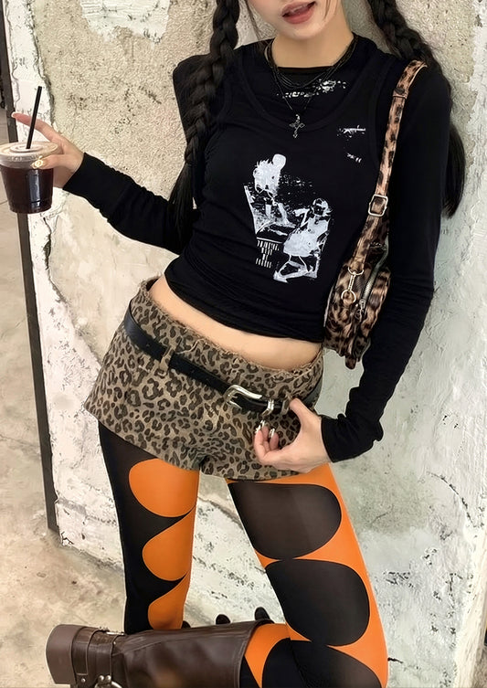 Orange Black Dot Printed Tights Hosiery Pantyhose