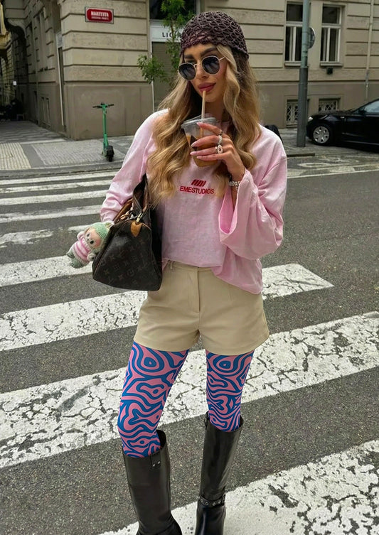Pink Blue Labyrinth Line Tights Hosiery Pantyhose