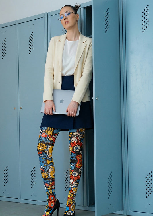 Cartoon Doodle All Over Print Tights Hosiery Pantyhose