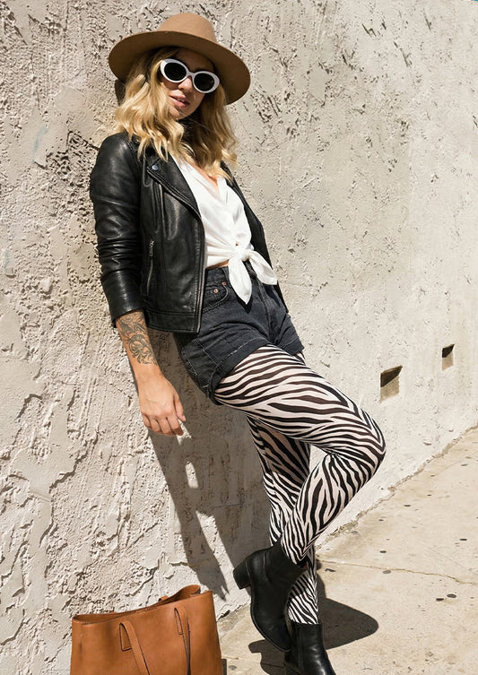 Zebra Striped Printed Tights Hosiery Pantyhose