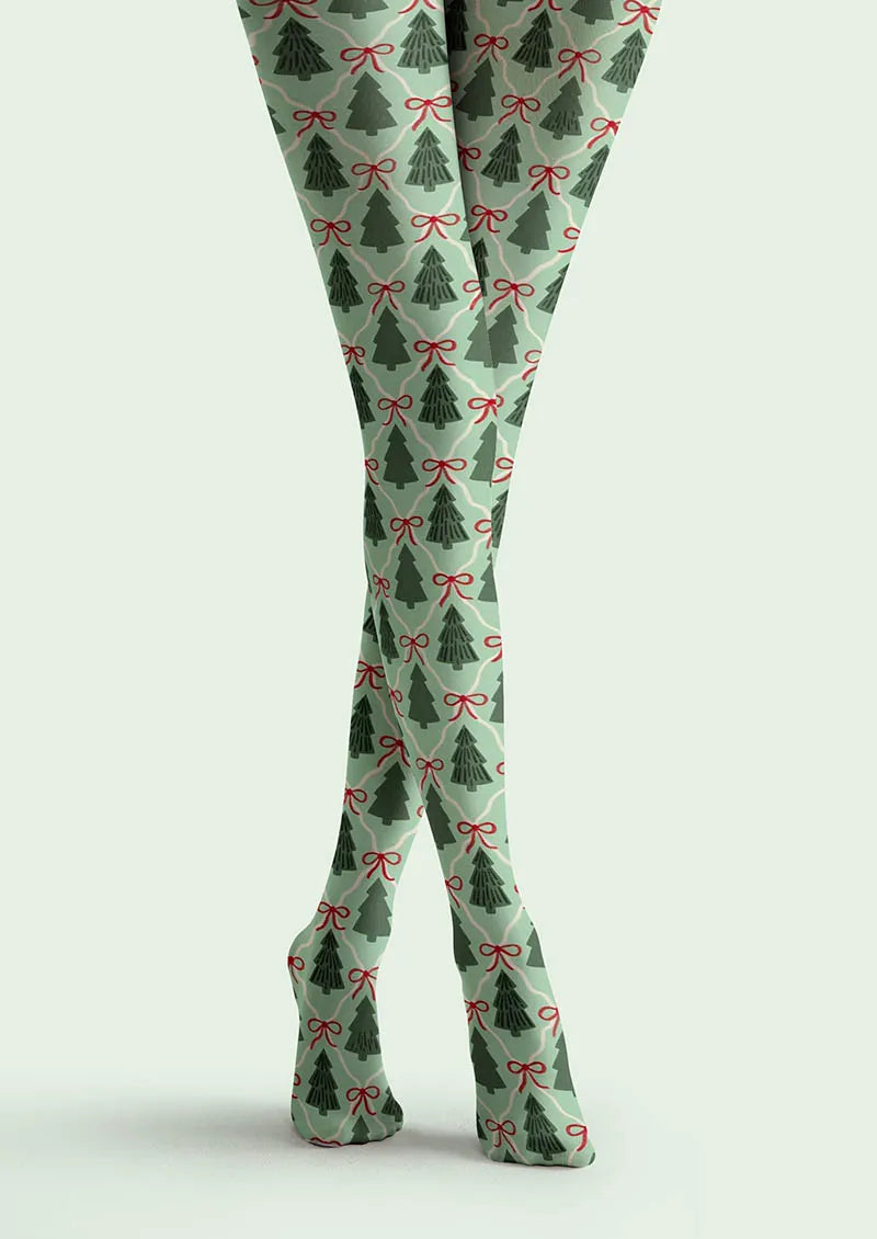 Christmas Fun Art Tree Forest Tights Hosiery Pantyhose